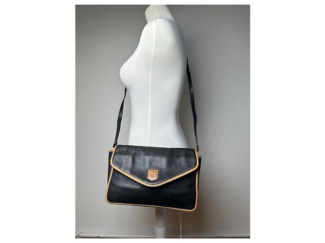Céline Vintage Celine Paris Triomphe Leder Schultertasche Schwarz Braun - Ansicht 15