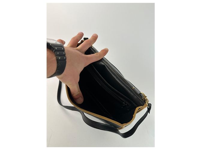 Céline Vintage Celine Paris Triomphe Leder Schultertasche Schwarz Braun - Ansicht 3