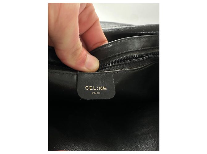 Céline Vintage Celine Paris Triomphe Leder Schultertasche Schwarz Braun - Ansicht 4
