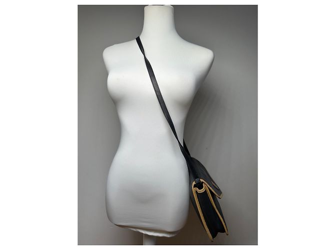 Céline Vintage Celine Paris Triomphe Leder Schultertasche Schwarz Braun - Ansicht 5