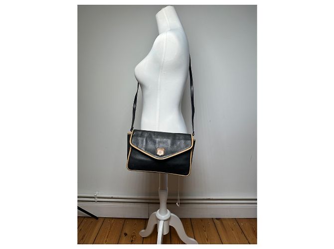 Céline Vintage Celine Paris Triomphe Leder Schultertasche Schwarz Braun - Ansicht 6