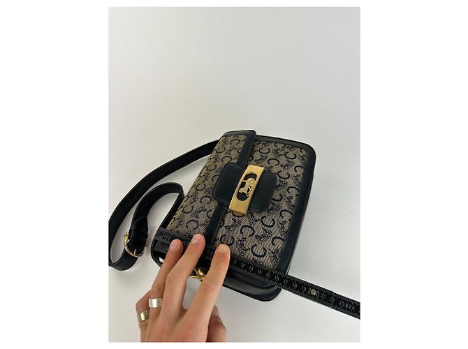 Céline Vintage Celine Paris Canvas-Leder Multiway Tasche Grau Marine Schwarz - Ansicht 10