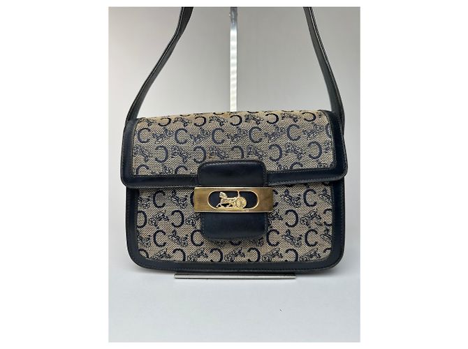 Céline Vintage Celine Paris Canvas-Leder Multiway Tasche Grau Marine Schwarz - Ansicht 12