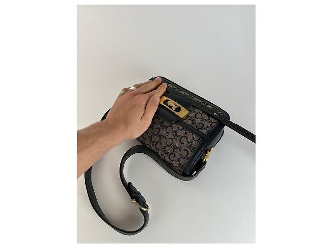 Céline Vintage Celine Paris Canvas-Leder Multiway Tasche Grau Marine Schwarz - Ansicht 9
