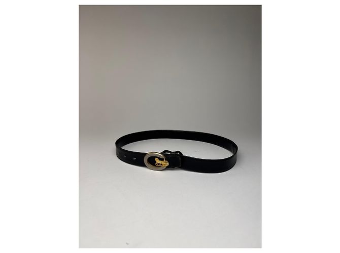 Céline Schwarzer Leder-Gürtel mit Vintage Celine Paris Wagenlogo - Ansicht 6