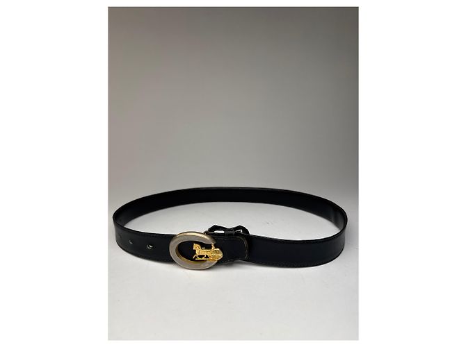 Céline Schwarzer Leder-Gürtel mit Vintage Celine Paris Wagenlogo - Ansicht 9