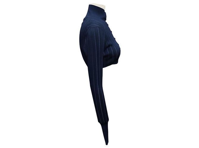 Alaïa Alaia marineblauer, glänzender Crinoline-Cropped-Cardigan - Ansicht 2