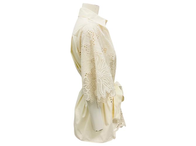 Camisa bordada de algodón blanco roto Elie Saab Beige - vista 2