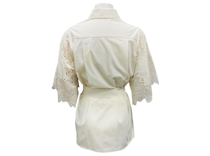 Camisa bordada de algodón blanco roto Elie Saab Beige - vista 3