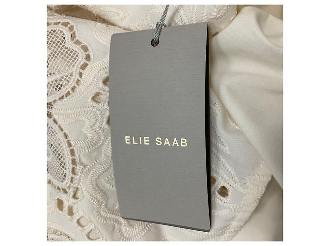 Camisa bordada de algodón blanco roto Elie Saab Beige - vista 5