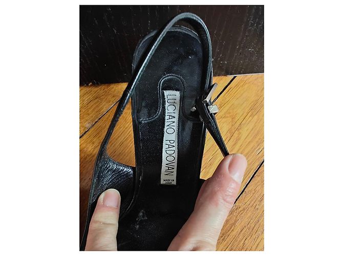 Luciano Padovan Black leather and python slingback pumps - view 2