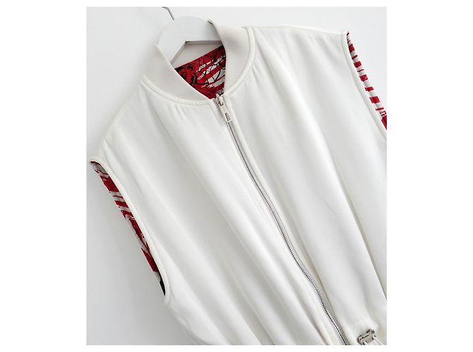 Abrigo sin mangas de seda acolchada reversible Hermès Roja Crudo - vista 7