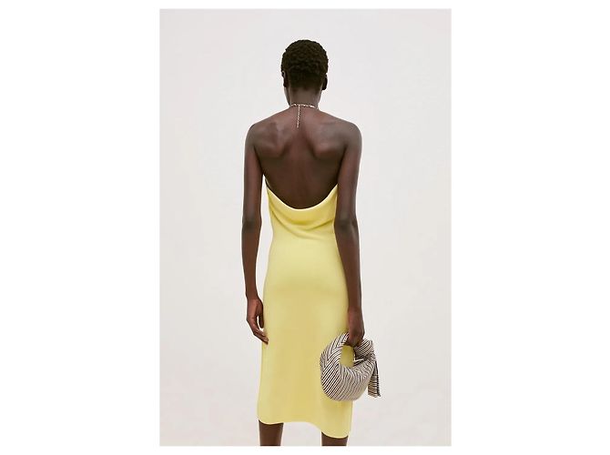 Vestido drapeado con halter de cadena Bottega Veneta Amarillo - vista 3