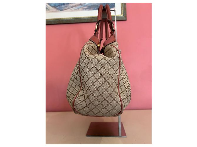 Borsa a mano Gucci Sukey in tela GG e pelle beige corallo Rosa - vista 14