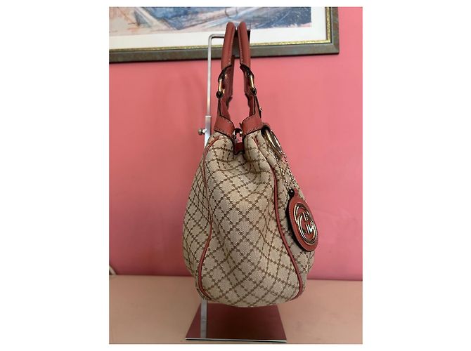 Borsa a mano Gucci Sukey in tela GG e pelle beige corallo Rosa - vista 15