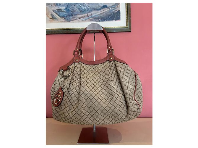 Borsa a mano Gucci Sukey in tela GG e pelle beige corallo Rosa - vista 2