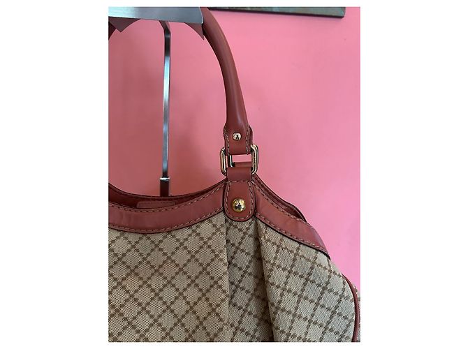 Borsa a mano Gucci Sukey in tela GG e pelle beige corallo Rosa - vista 3