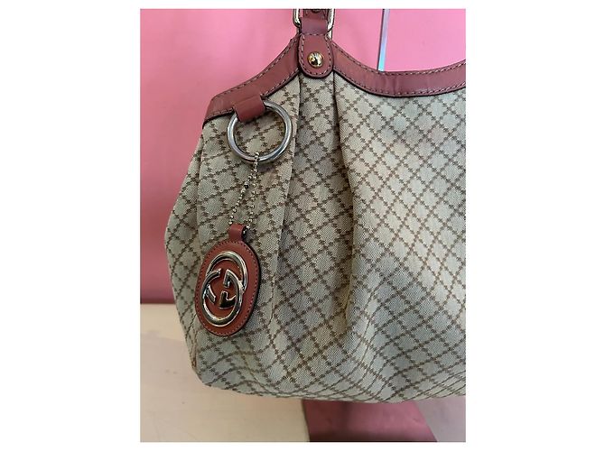 Borsa a mano Gucci Sukey in tela GG e pelle beige corallo Rosa - vista 4