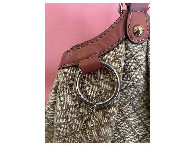 Borsa a mano Gucci Sukey in tela GG e pelle beige corallo Rosa - vista 5