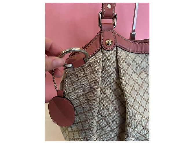 Borsa a mano Gucci Sukey in tela GG e pelle beige corallo Rosa - vista 6