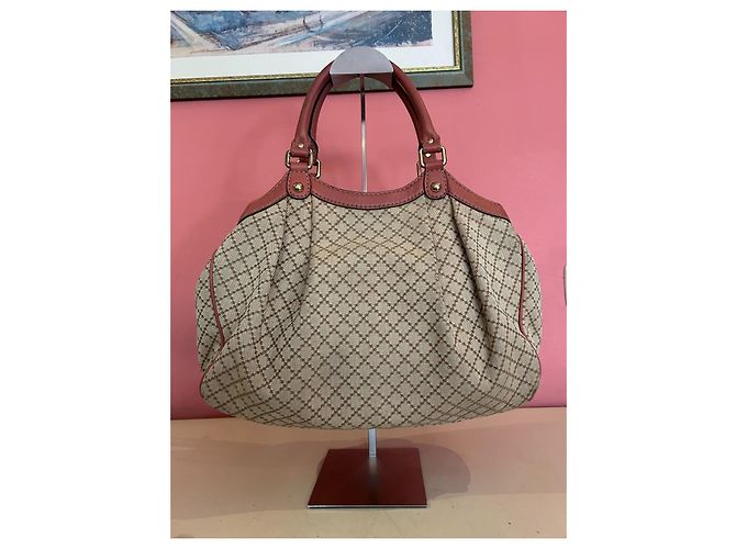 Borsa a mano Gucci Sukey in tela GG e pelle beige corallo Rosa - vista 7