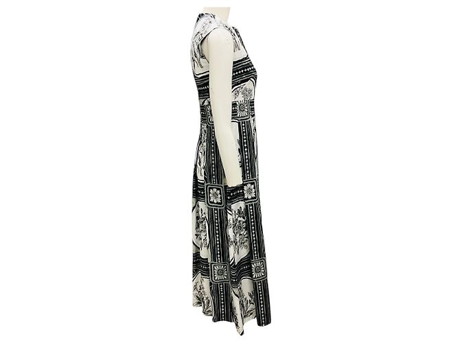 Vestido midi sin mangas de algodón estampado floral negro / blanco / gris de Lela Rose - vista 2