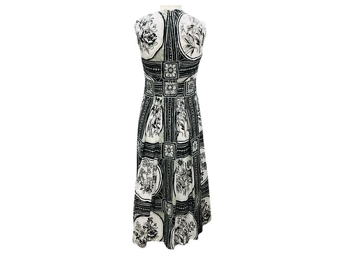 Vestido midi sin mangas de algodón estampado floral negro / blanco / gris de Lela Rose - vista 3