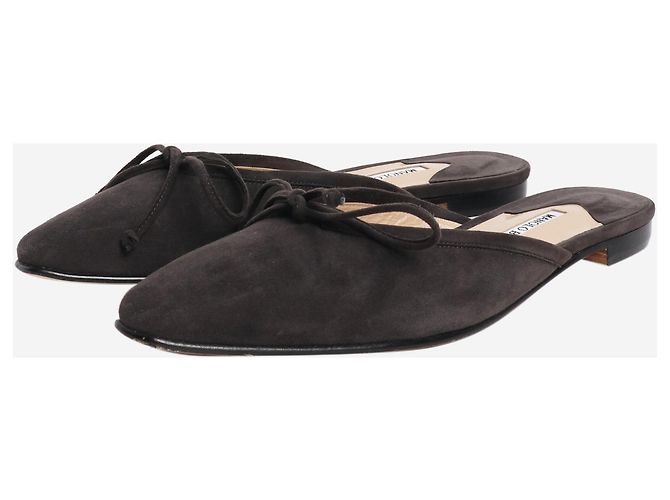 Manolo Blahnik Ballerimu Wildleder-Mules mit Schleifendetail - Größe EU 39 - Ansicht 2