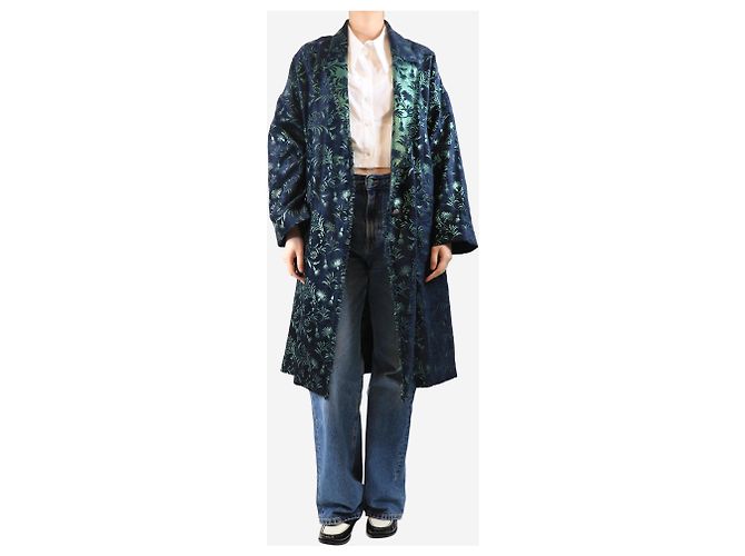 Autre Marque Blauer Lurex-Jacquard-Mantel - Größe UK 12 - Ansicht 3