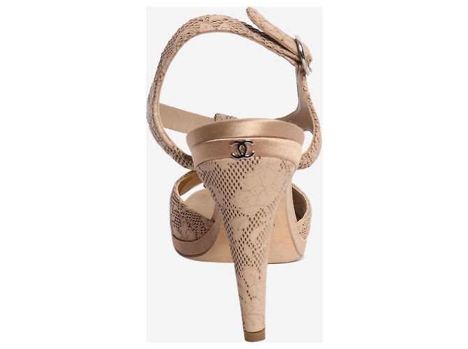 Chanel Beige Blumen Sandalen - Größe EU 38.5 - Ansicht 3