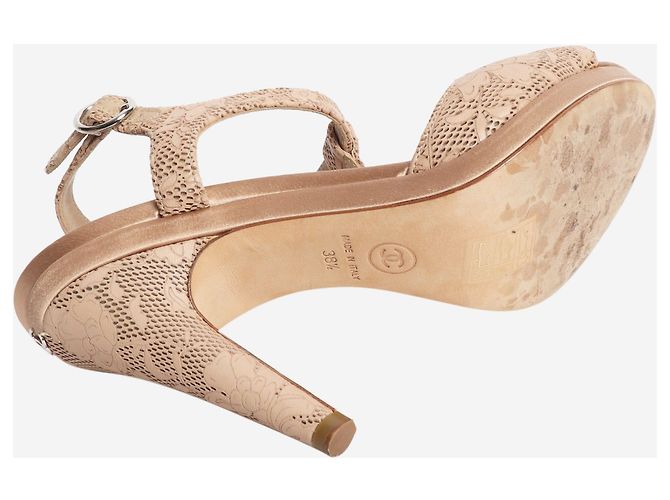 Chanel Beige Blumen Sandalen - Größe EU 38.5 - Ansicht 4