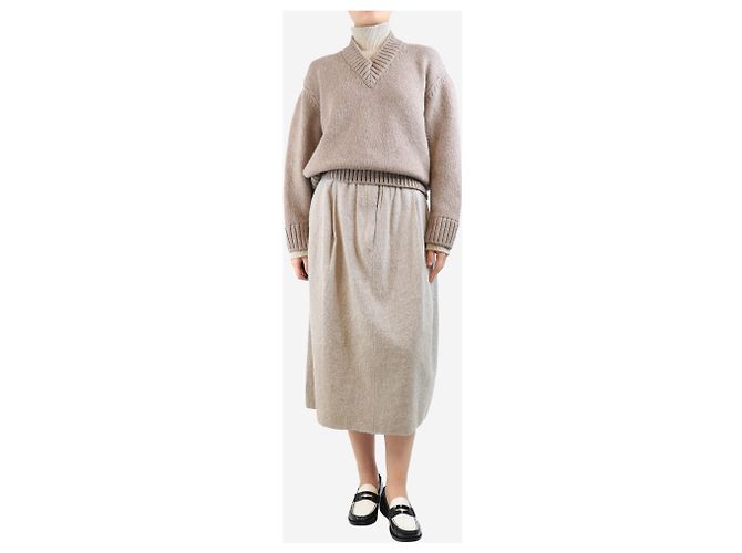 Autre Marque Falda midi de mezcla de lino neutra - talla S - vista 2