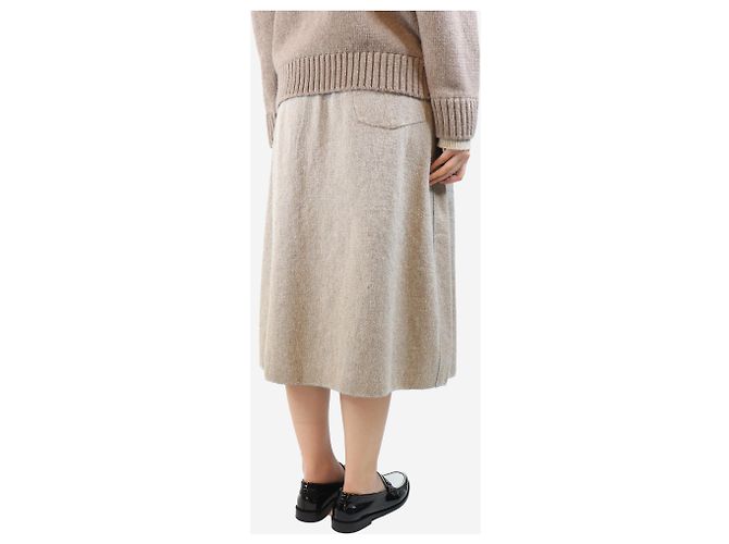 Autre Marque Falda midi de mezcla de lino neutra - talla S - vista 3