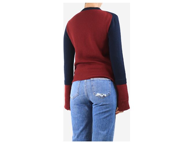 Céline Rippstrick-Pullover aus Kaschmir in Marineblau und Bordeaux - Größe M - Ansicht 2