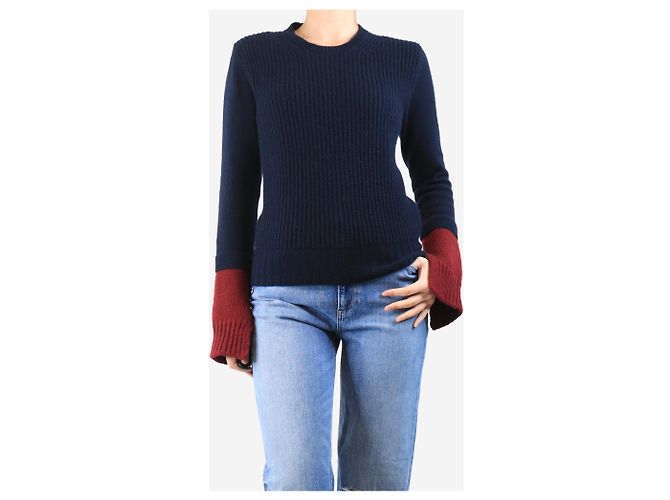Céline Rippstrick-Pullover aus Kaschmir in Marineblau und Bordeaux - Größe M - Ansicht 3
