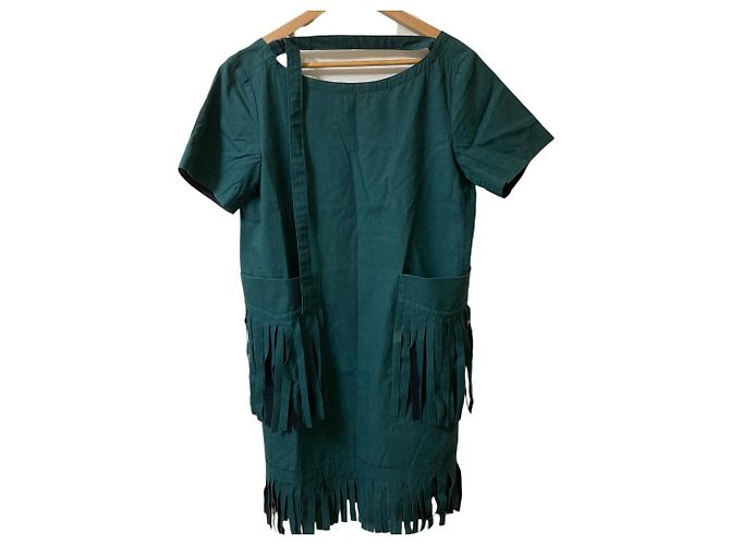 Sacai Fransenkleid Grün - Ansicht 2