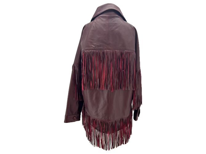 Autre Marque Bordeauxfarbene Lederjacke mit Fransen - Ansicht 2