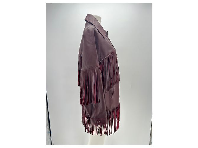 Autre Marque Bordeauxfarbene Lederjacke mit Fransen - Ansicht 3