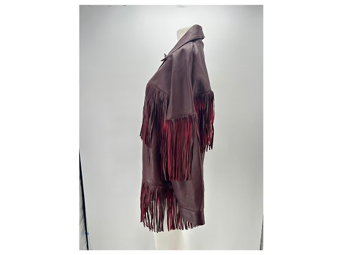 Autre Marque Bordeauxfarbene Lederjacke mit Fransen - Ansicht 4