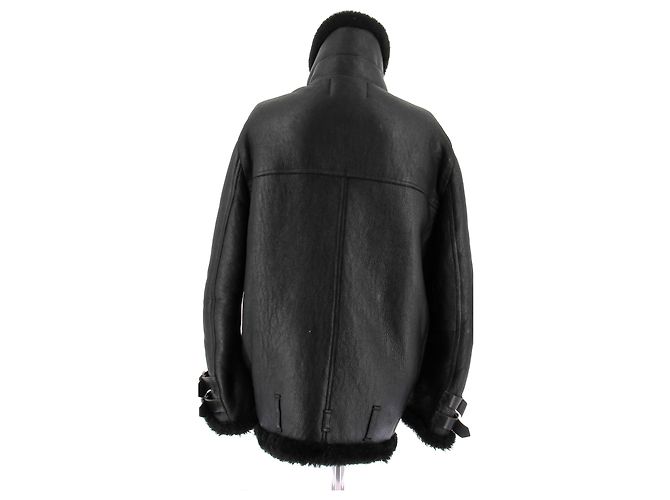 Chaqueta bomber Acne de cuero negro y lana - vista 2