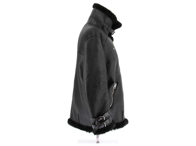 Chaqueta bomber Acne de cuero negro y lana - vista 3