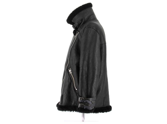 Chaqueta bomber Acne de cuero negro y lana - vista 4