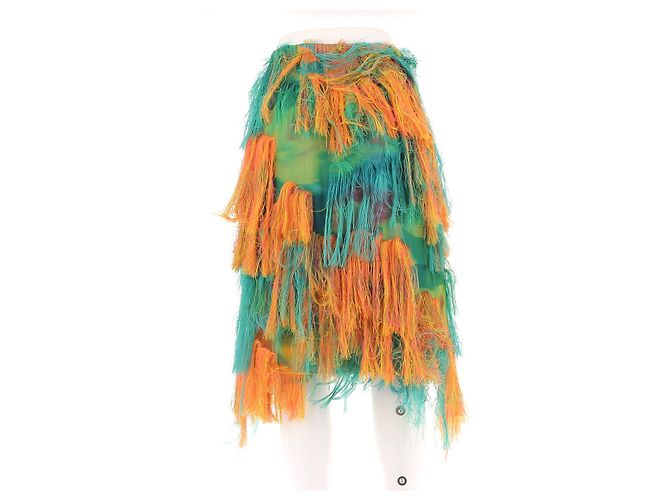Falda midi con flecos naranja y turquesa Dries Van Noten - vista 2