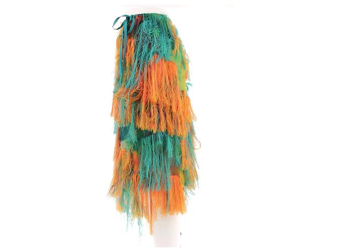 Falda midi con flecos naranja y turquesa Dries Van Noten - vista 4