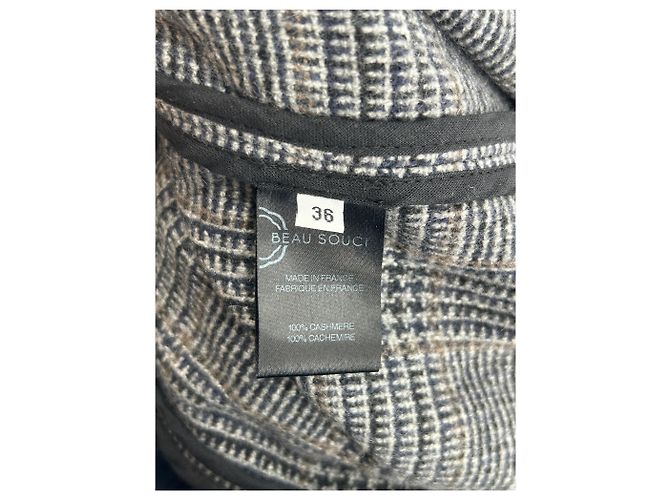 Abrigo de cachemira con estampado tartán gris Beau Souci - vista 6