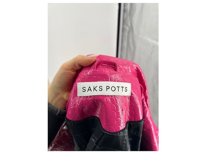 Autre Marque Abrigo de cuero con estampado de cocodrilo rosa - vista 6