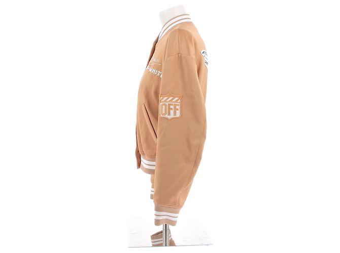 Off White Bomberjacke aus Satin Beige - Ansicht 4