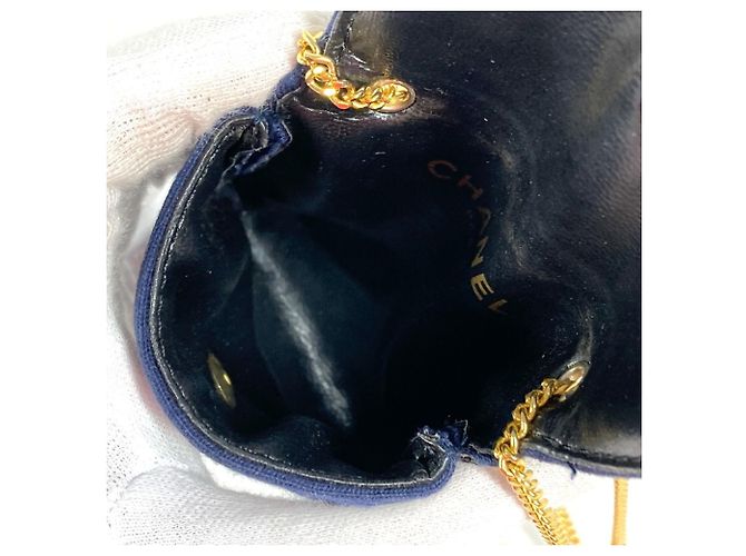 Vintage Coco Mark Matelassé Mini-Handtasche von Chanel Marineblau - Ansicht 11