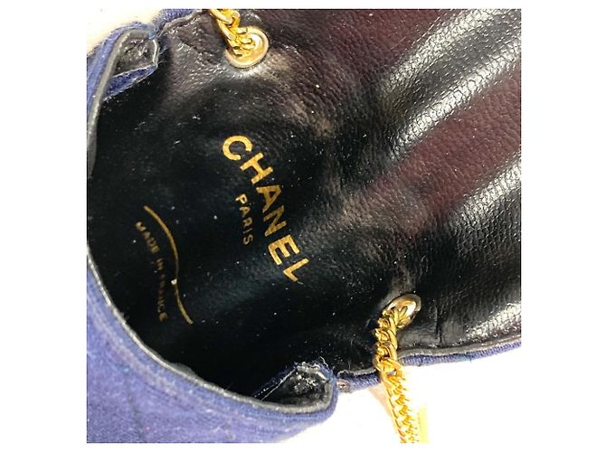 Vintage Coco Mark Matelassé Mini-Handtasche von Chanel Marineblau - Ansicht 12