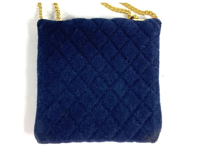 Vintage Coco Mark Matelassé Mini-Handtasche von Chanel Marineblau - Ansicht 2